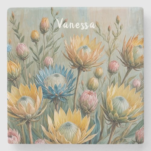 Pastel Protea Dream Elegant Floral Stone Coaster