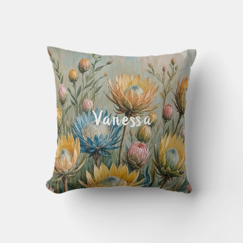 Pastel Protea Dream Elegant Floral Throw Pillow