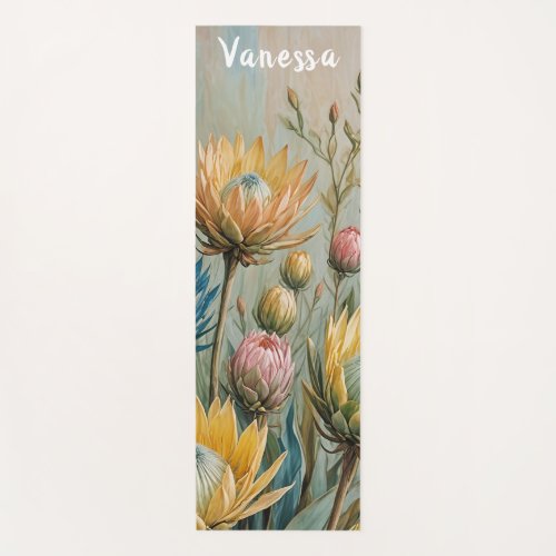 Pastel Protea Dream Elegant Floral Yoga Mat