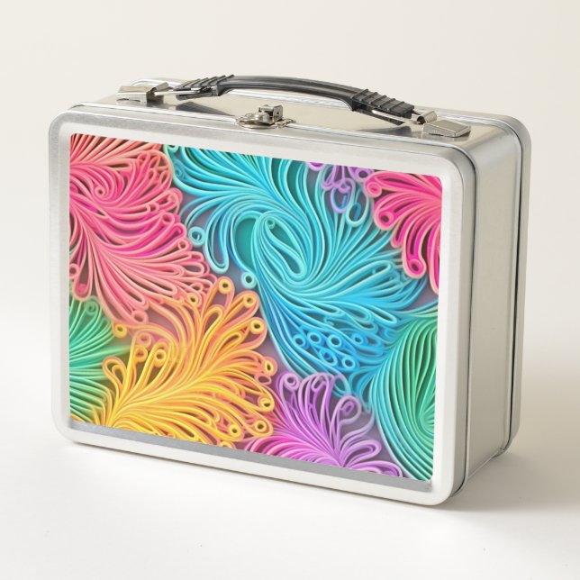 Pastel Psychedelic Neon Colorful Abstract Design Metal Lunch Box (Front)