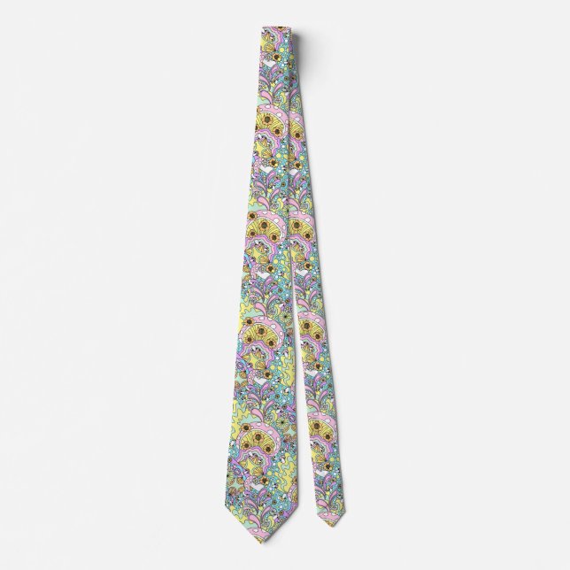 pastel psychedelic on blue neck tie (Front)