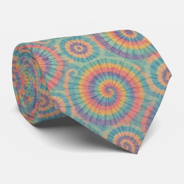 Pastel Psychedelic Tie-Dye Pattern Neck Tie (Rolled)