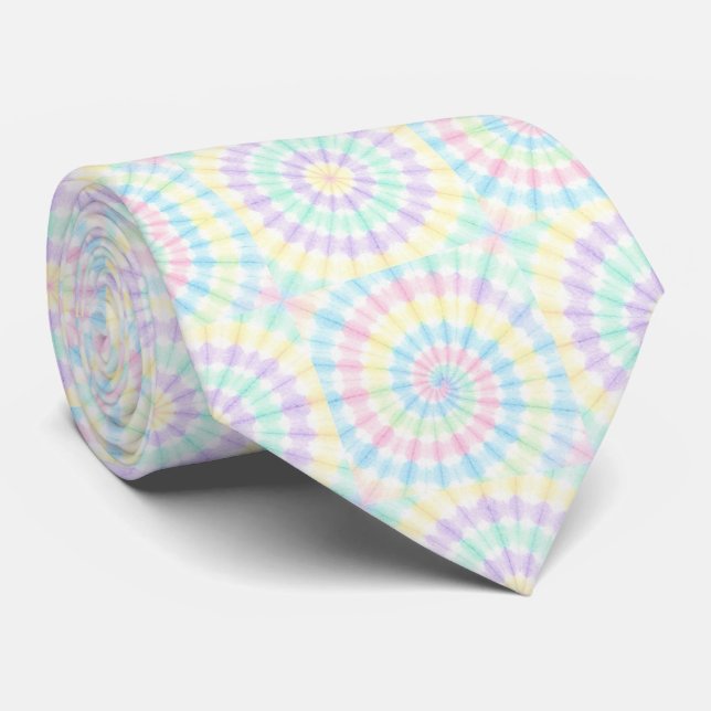 Pastel Psychedelic Tie-Dye Pattern Neck Tie (Rolled)