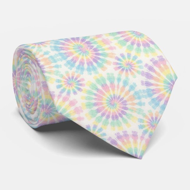 Pastel Psychedelic Tie-Dye Pattern Neck Tie (Rolled)