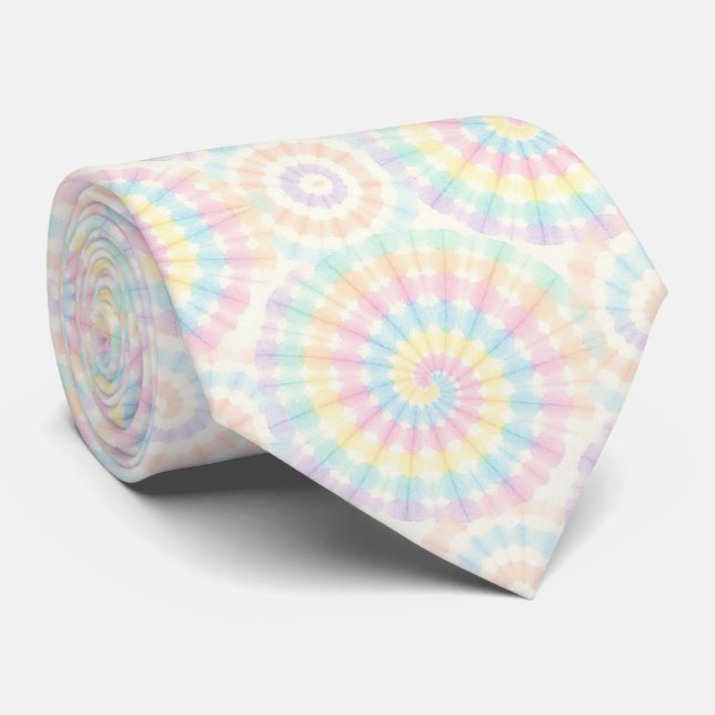 Pastel Psychedelic Tie-Dye Pattern Neck Tie (Rolled)