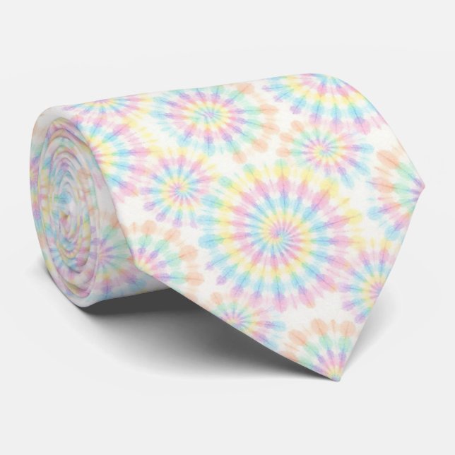 Pastel Psychedelic Tie-Dye Pattern Neck Tie (Rolled)