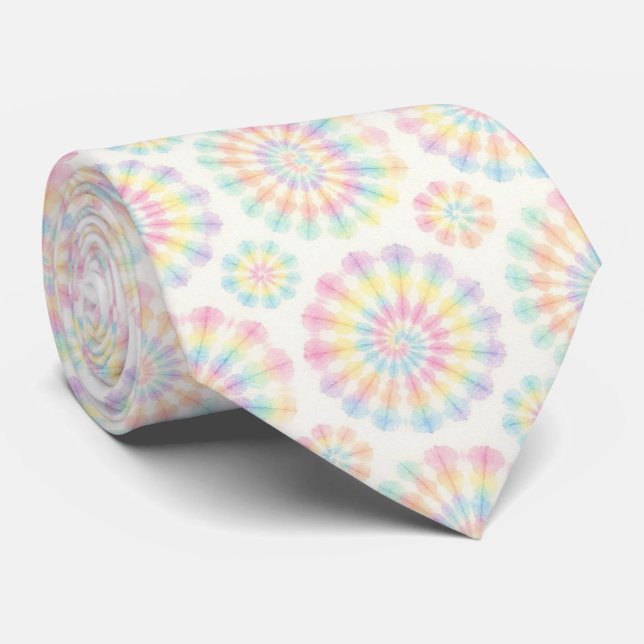 Pastel Psychedelic Tie-Dye Pattern Neck Tie (Rolled)