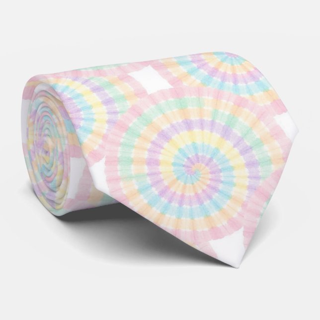 Pastel Psychedelic Tie-Dye Pattern Neck Tie (Rolled)