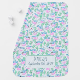 Pastel Puffer Fish Ocean Theme Name Birth Date Bab Baby Blanket