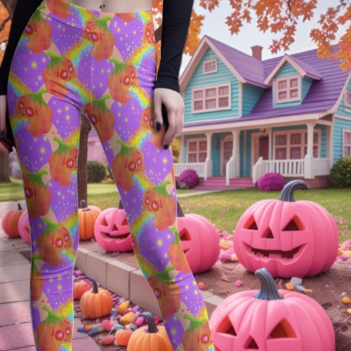 Pastel Puking Pumpkins lilac  Leggings