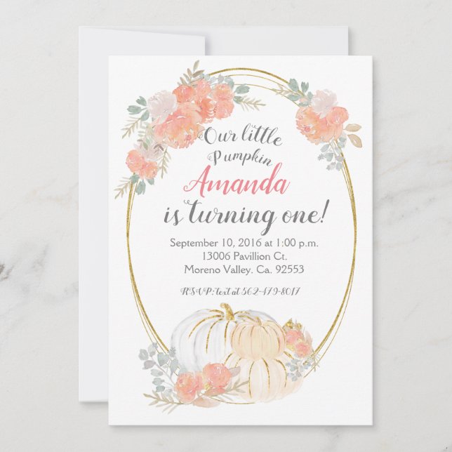 Pastel Pumpkin 1st birthday Invitation (Front)