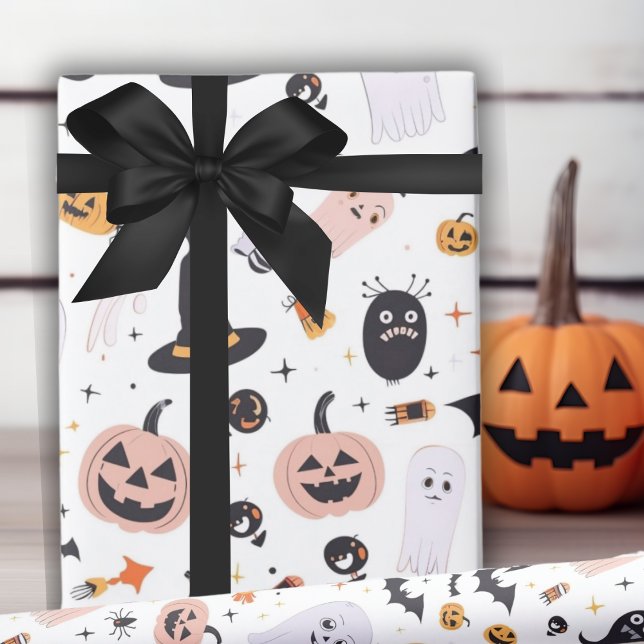 Pastel Pumpkin And Whimsical Halloween Creatures Wrapping Paper (Pastel Pumpkin And Whimsical Halloween Creatures Wrapping Paper)
