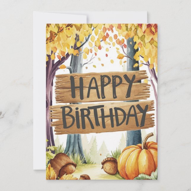 Pastel Pumpkin Autumn Fall Happy Birthday Card (Front)