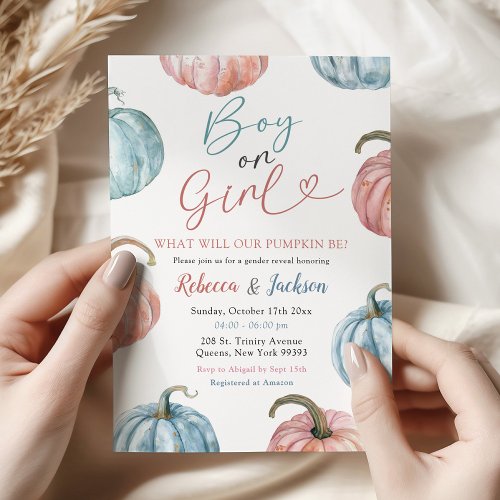 Pastel Pumpkin Boy or Girl Fall Gender Reveal Invitation