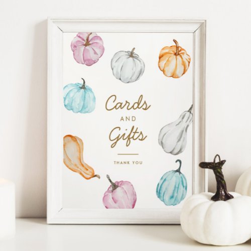 Pastel Pumpkin Fall Baby Shower Cards  Gifts Sign