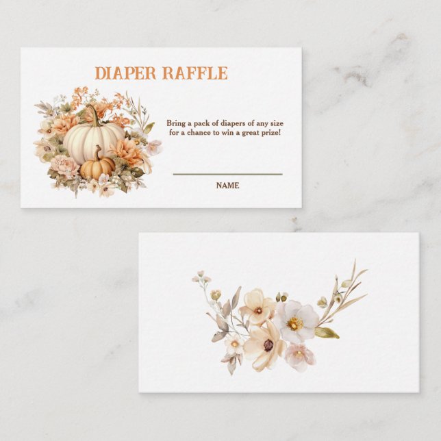 Pastel Pumpkin Fall Baby Shower Diaper Raffle Card (Front/Back)