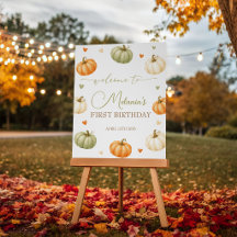 Pastel Pumpkin Fall Birthday Welcome Sign