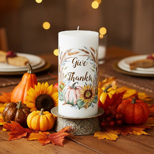Pastel pumpkin floral custom autumn pillar candle