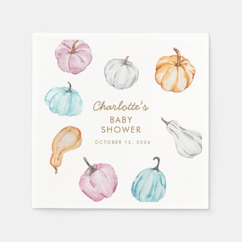 Pastel Pumpkin Gender Neutral Fall Baby Shower Napkins