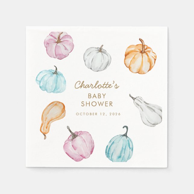 Pastel Pumpkin Gender Neutral Fall Baby Shower Napkins (Front)