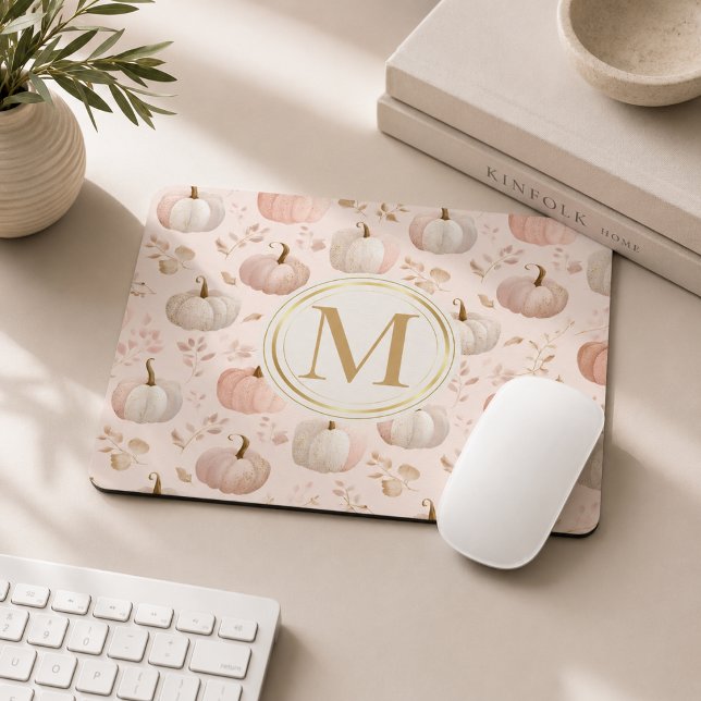 Pastel Pumpkin Monogram – Personalized Initial Mouse Pad (Creator Uploaded)