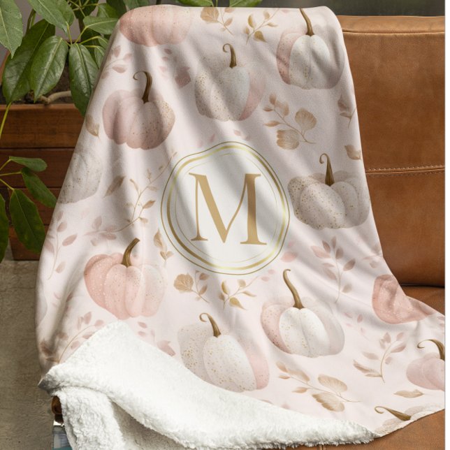 Pastel Pumpkin Monogram – Personalized Initial Sherpa Blanket (Creator Uploaded)