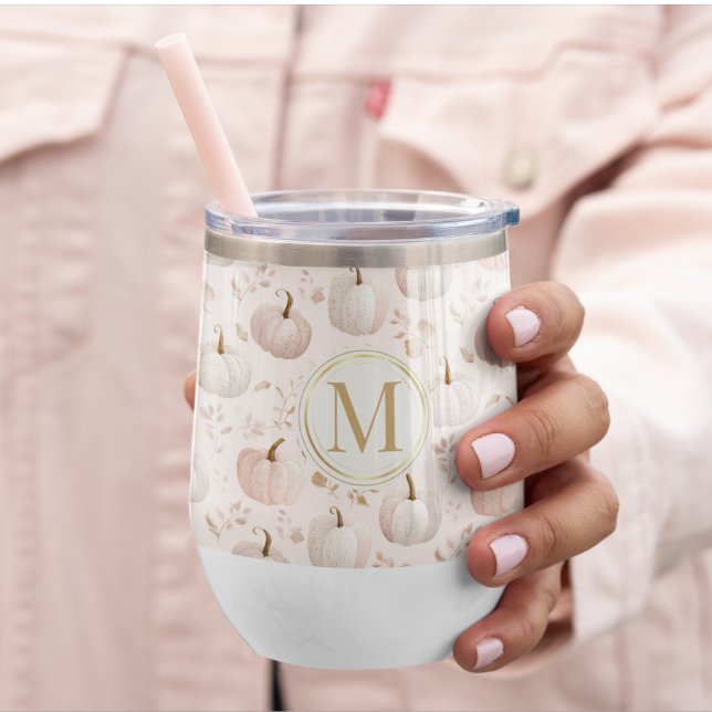 Pastel Pumpkin Monogram – Personalized Initial Thermal Wine Tumbler (Creator Uploaded)