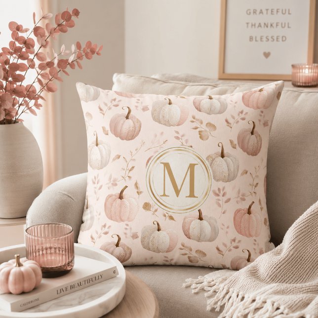 Pastel Pumpkin Monogram – Personalized Initial Throw Pillow (Creator Uploaded)