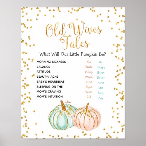 Pastel Pumpkin Old Wives Tales Gender Reveal Poster