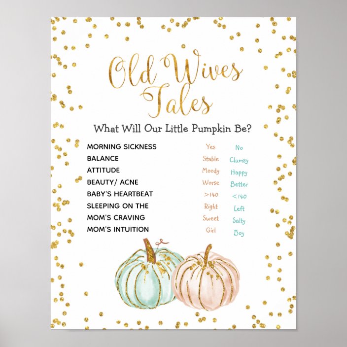 Pastel Pumpkin Old Wives Tales Gender Reveal Poster