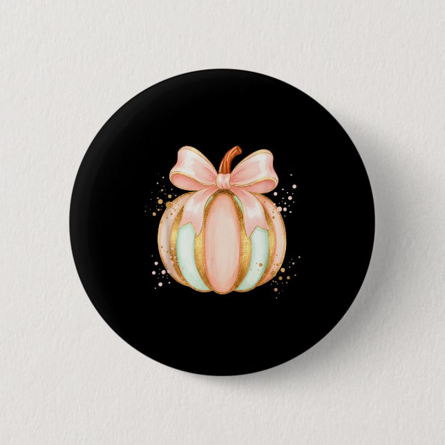 Pastel pumpkin with bow fall halloween cute button (Front)