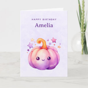 Pastel Pumpkin with Stars Cute Dreamy Birthday Card