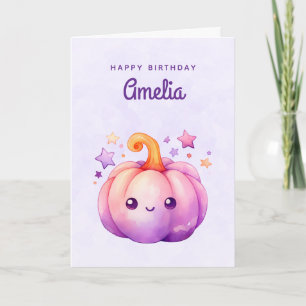 Pastel Pumpkin with Stars Cute Dreamy Birthday Card