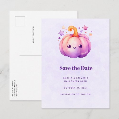 Pastel Pumpkin with Stars Cute Dreamy Vibe Announcement Postcard
