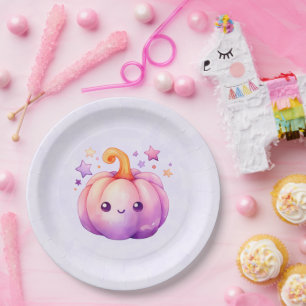 Pastel Pumpkin with Stars Cute Dreamy Vibe Paper Plates