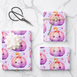 Pastel Pumpkin with Stars Cute Dreamy Vibe Pattern Wrapping Paper Sheets