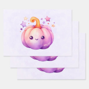 Pastel Pumpkin with Stars Cute Dreamy Vibe Wrapping Paper Sheets