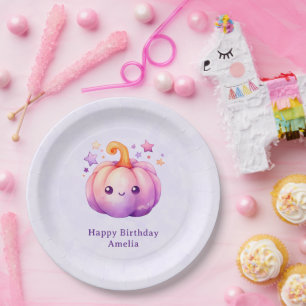 Pastel Pumpkin with Stars Dreamy Vibe Birthday Paper Plates