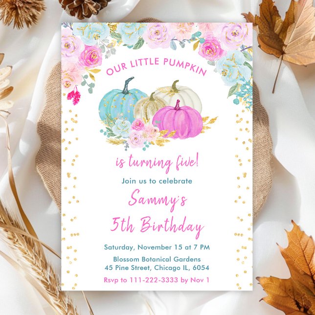 Pastel Pumpkins Confetti Birthday Party Invitation (Creator Uploaded)