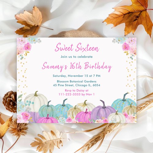 Pastel Pumpkins Confetti Sweet Sixteen Invitation
