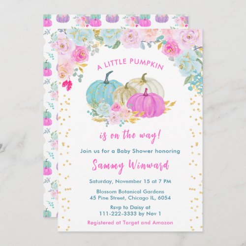 Pastel Pumpkins Floral Baby Shower Invitation