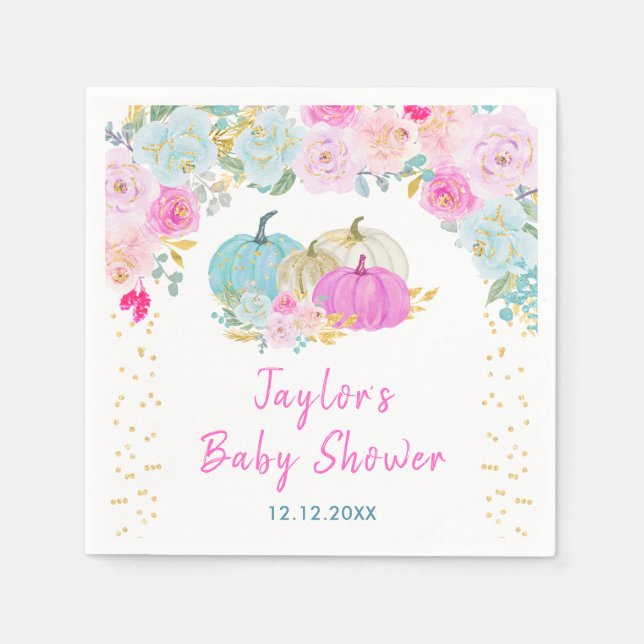 Pastel Pumpkins Floral Baby Shower Napkins (Front)