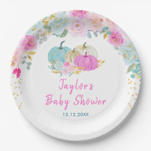 Pastel Pumpkins Floral Baby Shower Paper Plates