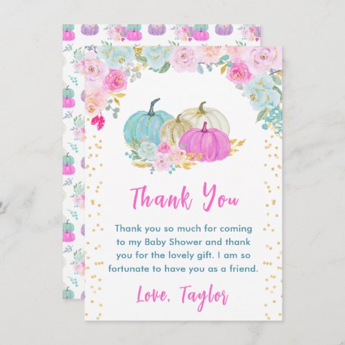 Pastel Pumpkins Floral Baby Shower Thank You Card