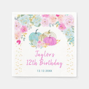 Pastel Pumpkins Floral Birthday Party Napkins