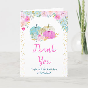 Pastel Pumpkins Floral Birthday Party Thank You Card