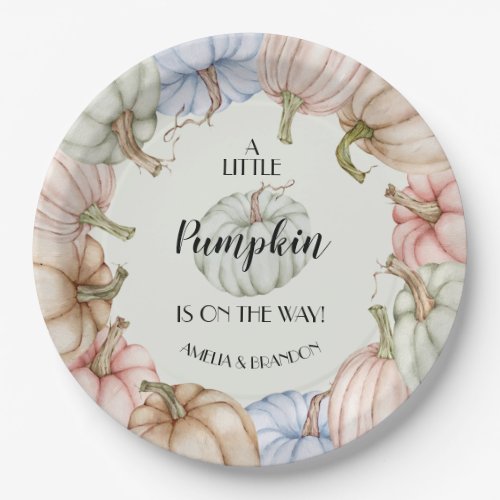 Pastel Pumpkins Gender Neutral Baby Shower Paper Plates