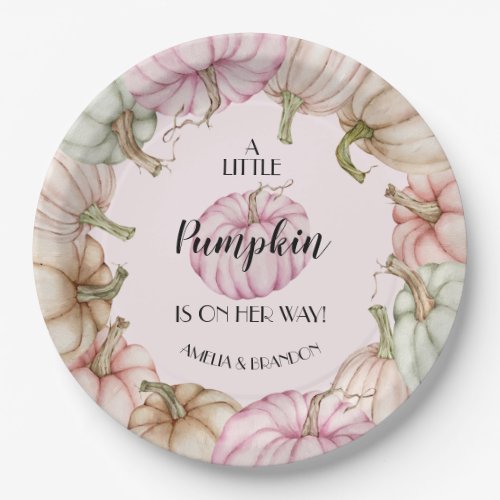 Pastel Pumpkins Girl Baby Shower Pink Paper Plate