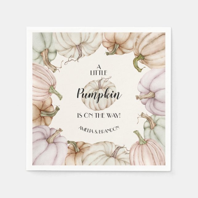 Pastel Pumpkins Neutral Baby Shower Napkins (Front)