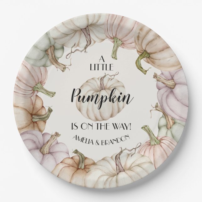 Pastel Pumpkins Neutral Baby Shower Paper Plates (Front)
